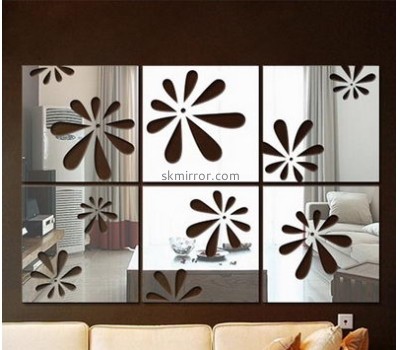 Custom acrylic bedroom wall mirrors decorative floral wall decals silver mirrors for sale MS-450