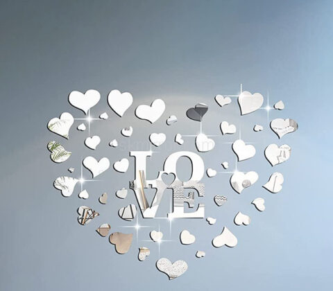 Wholesale custom acrylic wall decor 3D LOVE mirror stickers