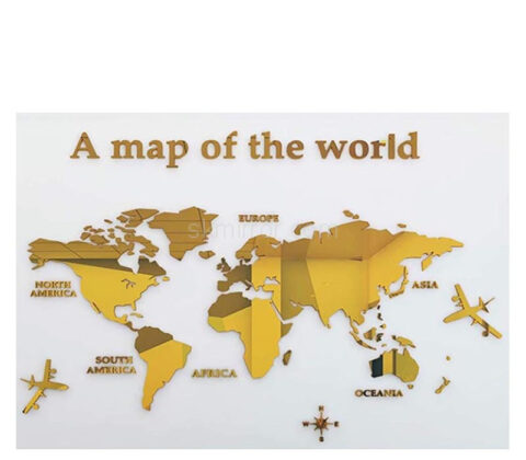 Custom acrylic world map wall decal mirror stickers