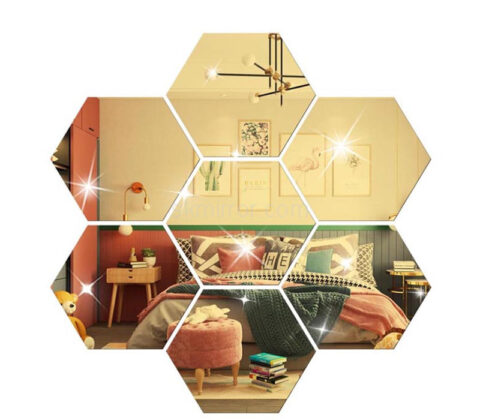 Custom acrylic living room wall hexagon DIY mirror stickers